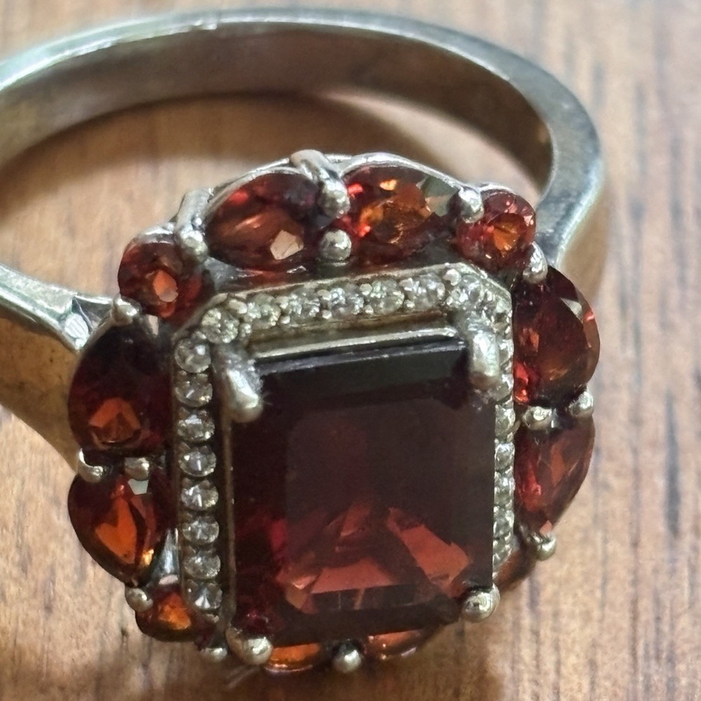 DK Emerald Cut Natural Garnet Ring  925 Sterling Silver Size 10
